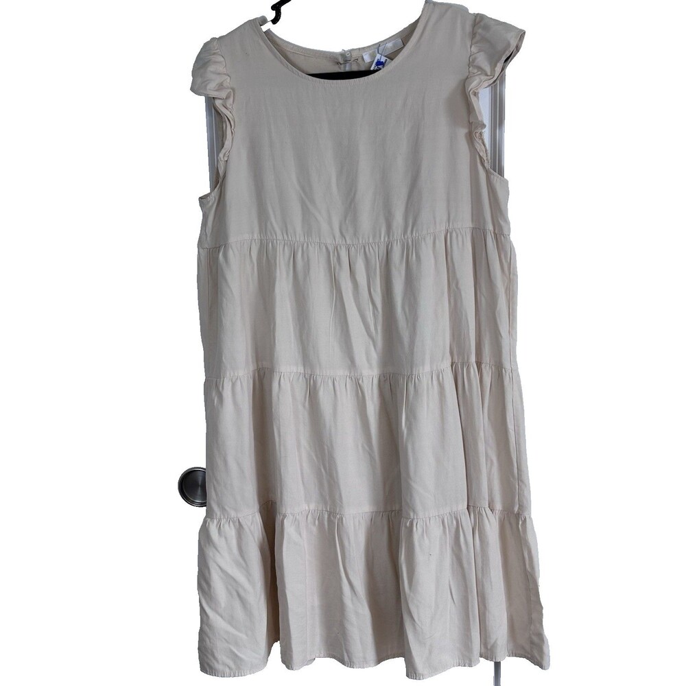 Kirundo Beige Boho Tiered Mini Dress Lightweight Lined Women Small Ruffle Sleeve
